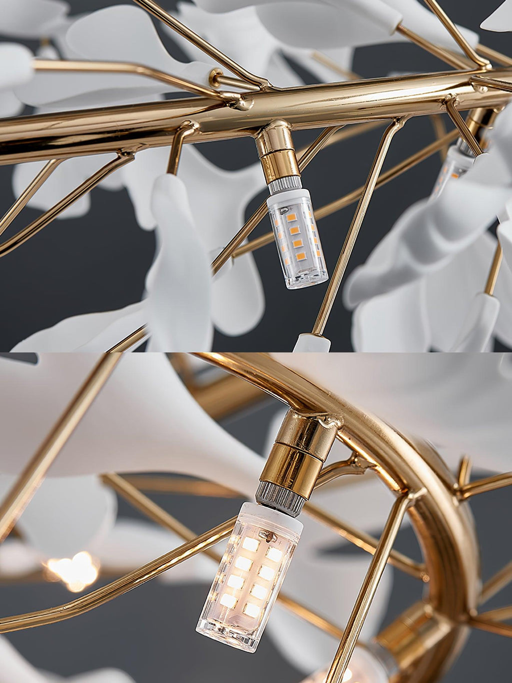 Lustra Suspension Lampe Feuilles de Gingko en Porcelaine Dorée - Neutralighting