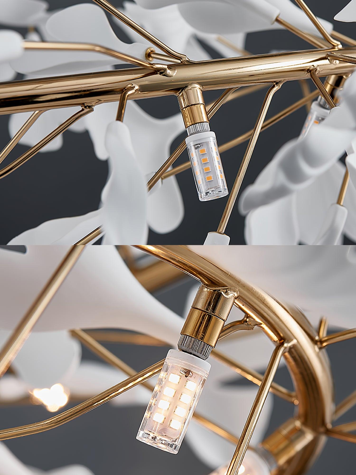 Lustra Suspension Lampe Feuilles de Gingko en Porcelaine Dorée - Neutralighting