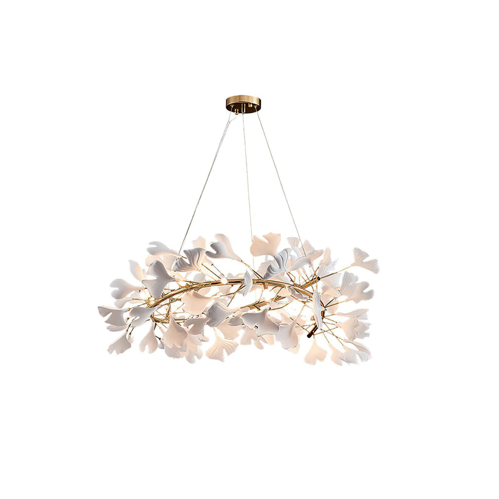 Lustra Suspension Lampe Feuilles de Gingko en Porcelaine Dorée - Neutralighting