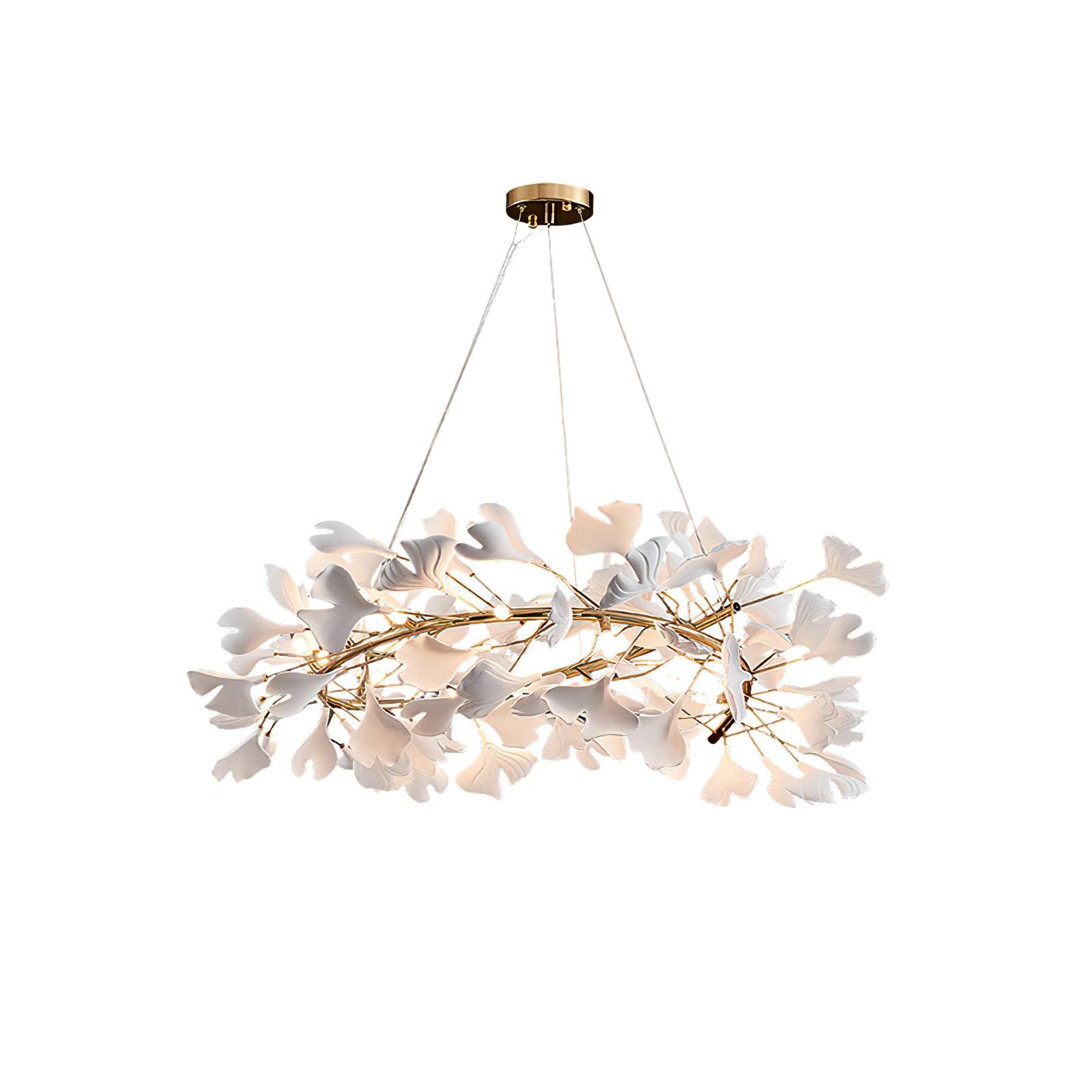 Lustra Suspension Lampe Feuilles de Gingko en Porcelaine Dorée - Neutralighting