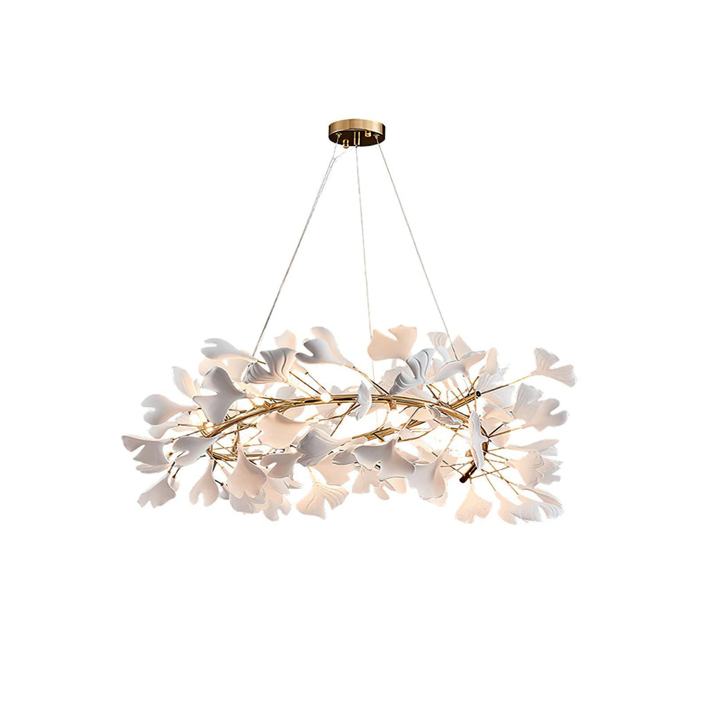 Lustra Suspension Lampe Feuilles de Gingko en Porcelaine Dorée - Neutralighting