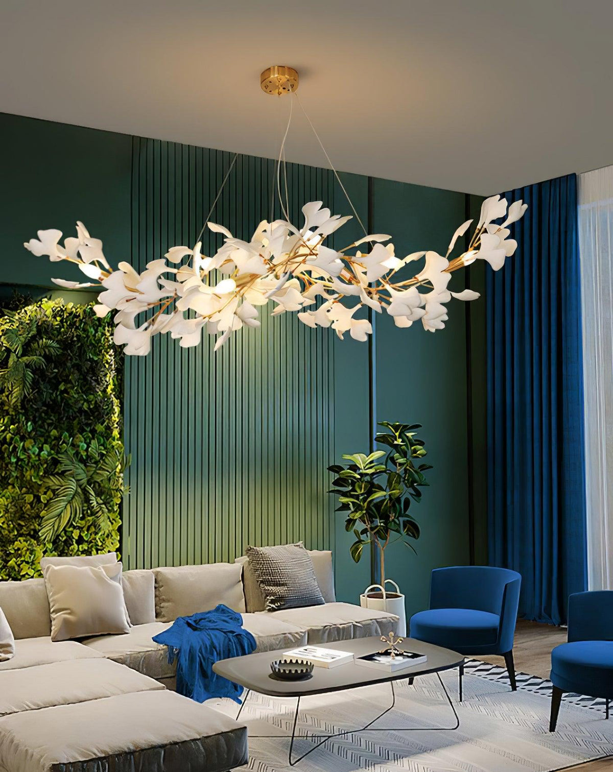 Olivia Lustre en céramique en forme de W avec feuilles de gingko - Neutralighting