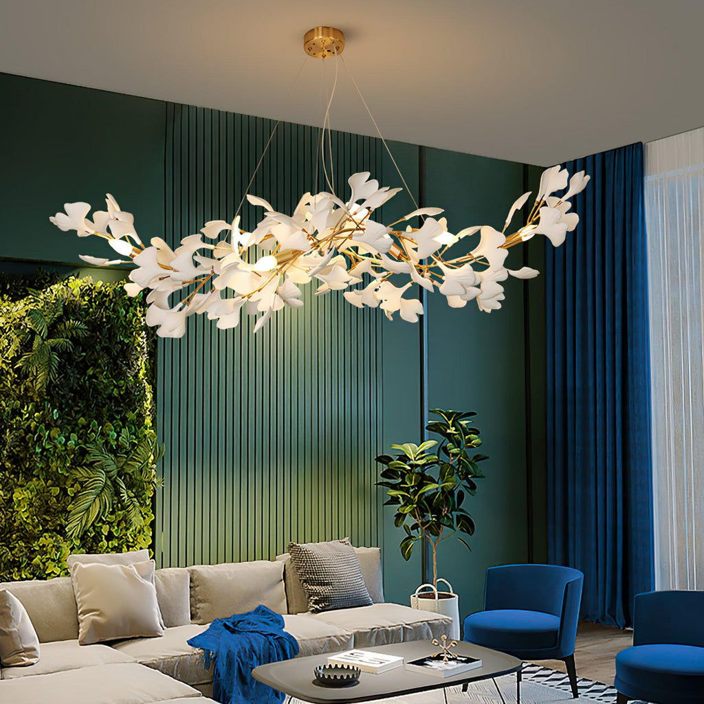 Olivia Lustre en céramique en forme de W avec feuilles de gingko - Neutralighting