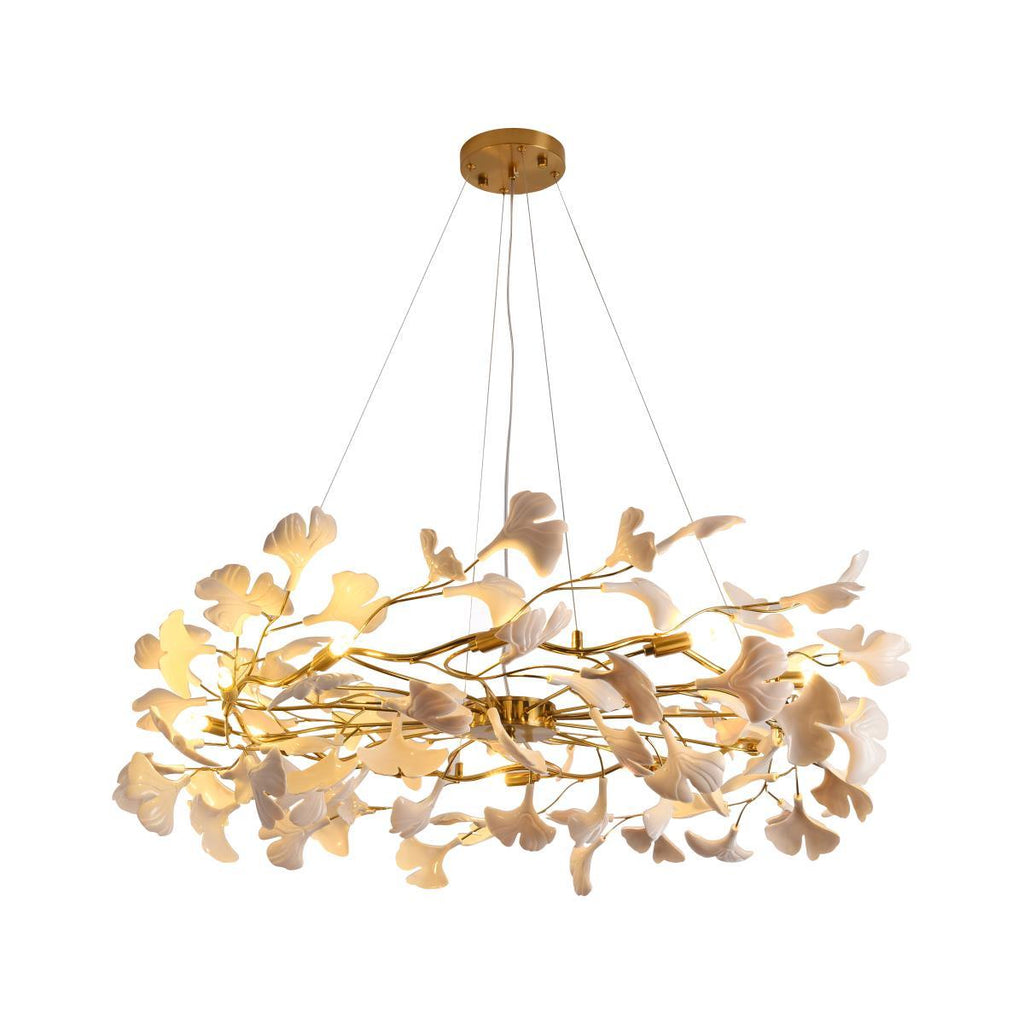 Aurora Chandelier Ginkgo Leaf Ceramic Sculptural - Neutralighting