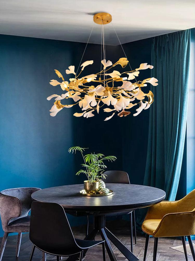 Aurora Chandelier Ginkgo Leaf Ceramic Sculptural - Neutralighting