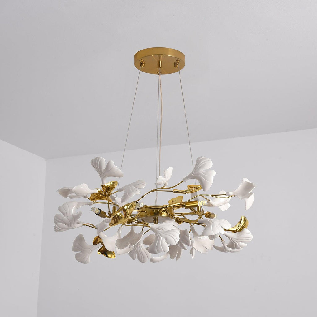Aurora Chandelier Ginkgo Leaf Ceramic Sculptural - Neutralighting