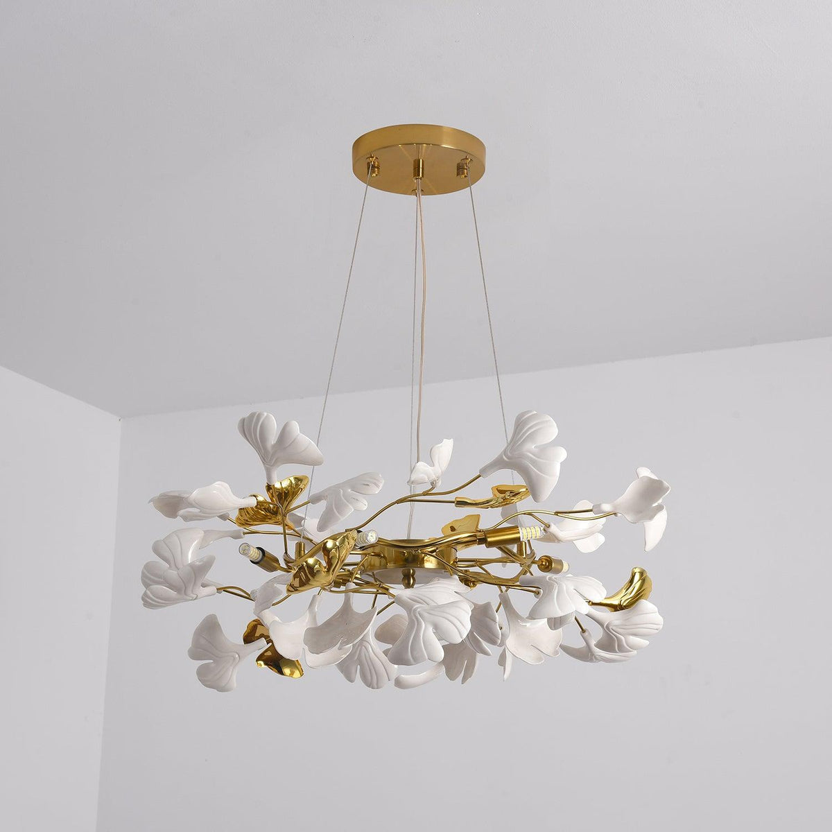 Aurora Chandelier Ginkgo Leaf Ceramic Sculptural - Neutralighting