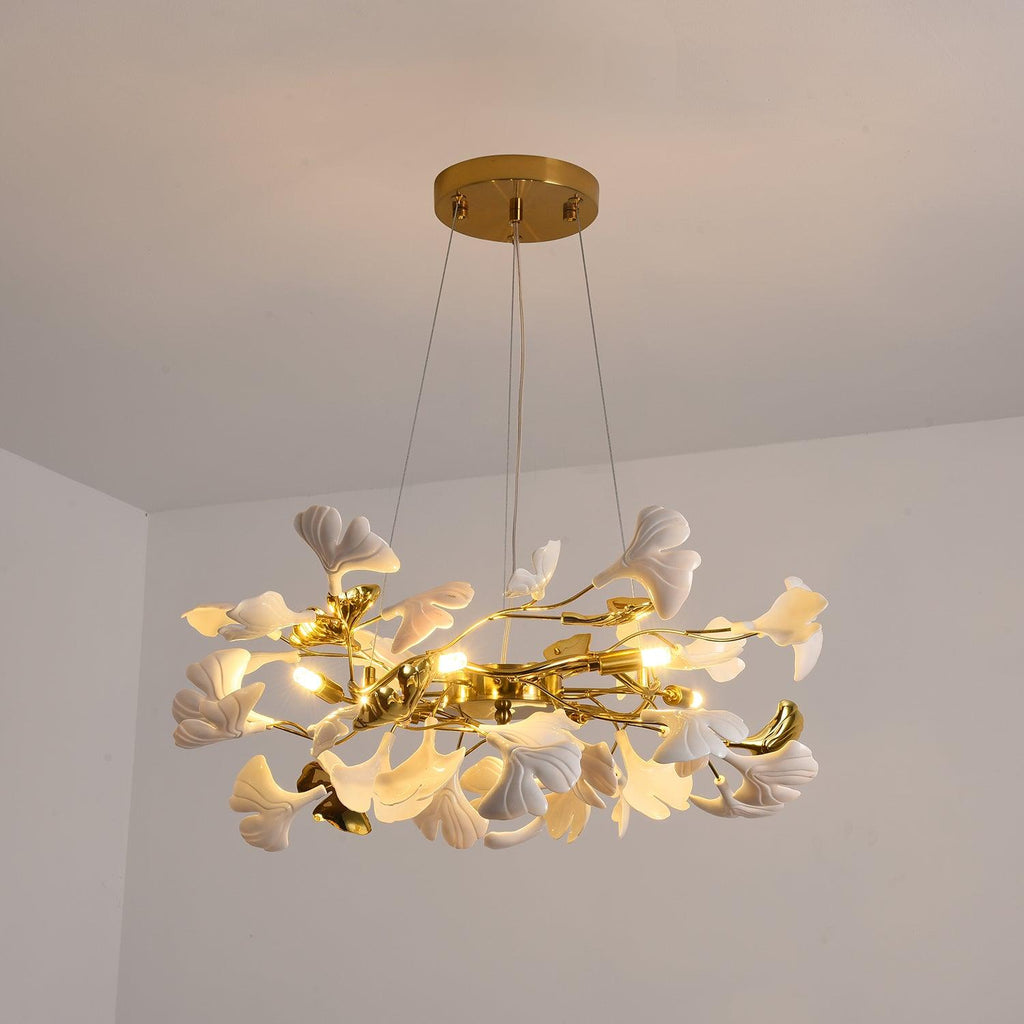 Aurora Chandelier Ginkgo Leaf Ceramic Sculptural - Neutralighting
