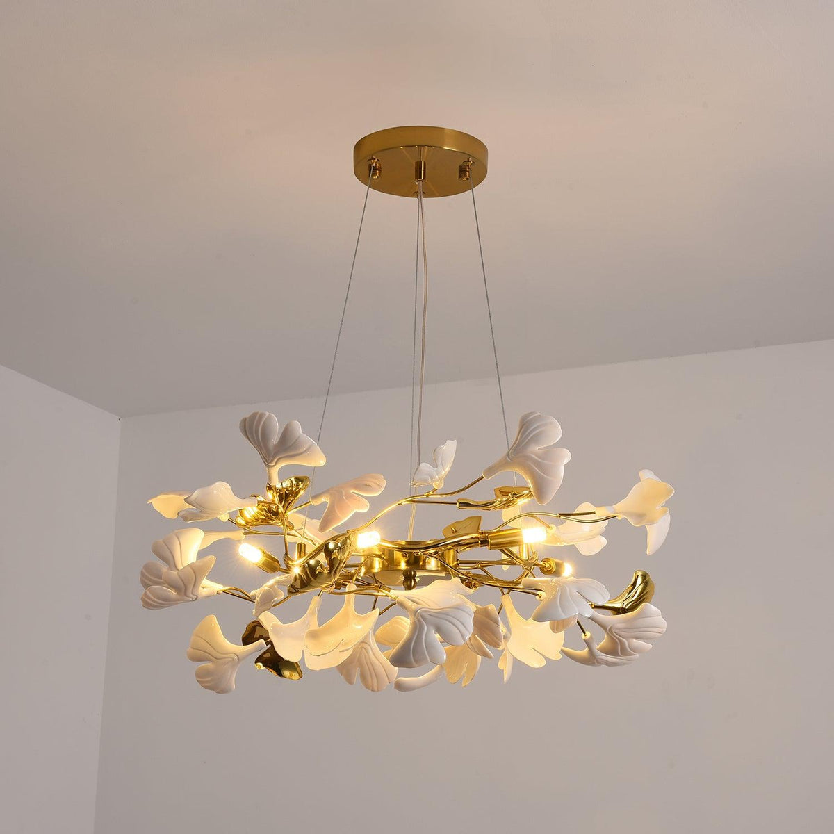 Aurora Chandelier Ginkgo Leaf Ceramic Sculptural - Neutralighting
