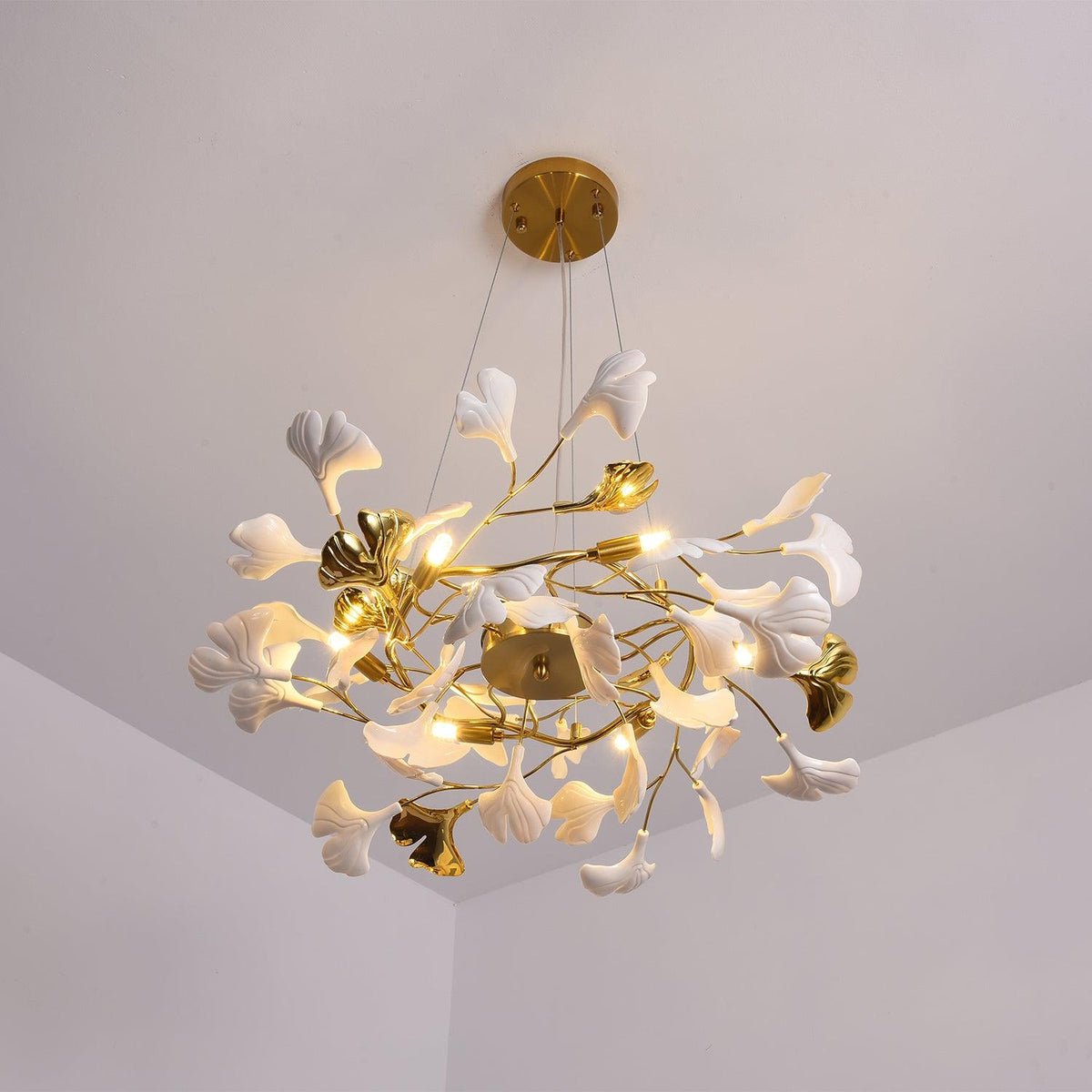 Aurora Chandelier Ginkgo Leaf Ceramic Sculptural - Neutralighting
