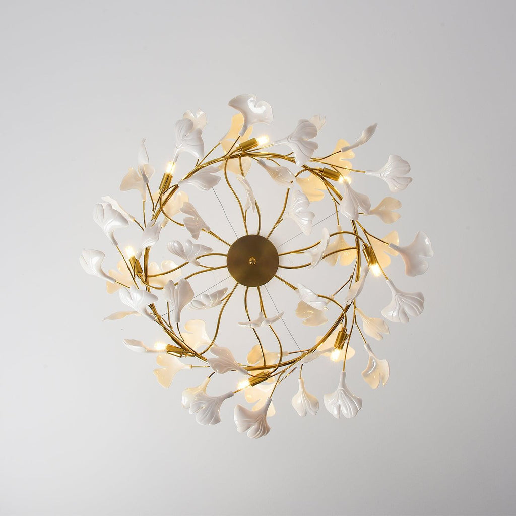 Aurora Chandelier Ginkgo Leaf Ceramic Sculptural - Neutralighting