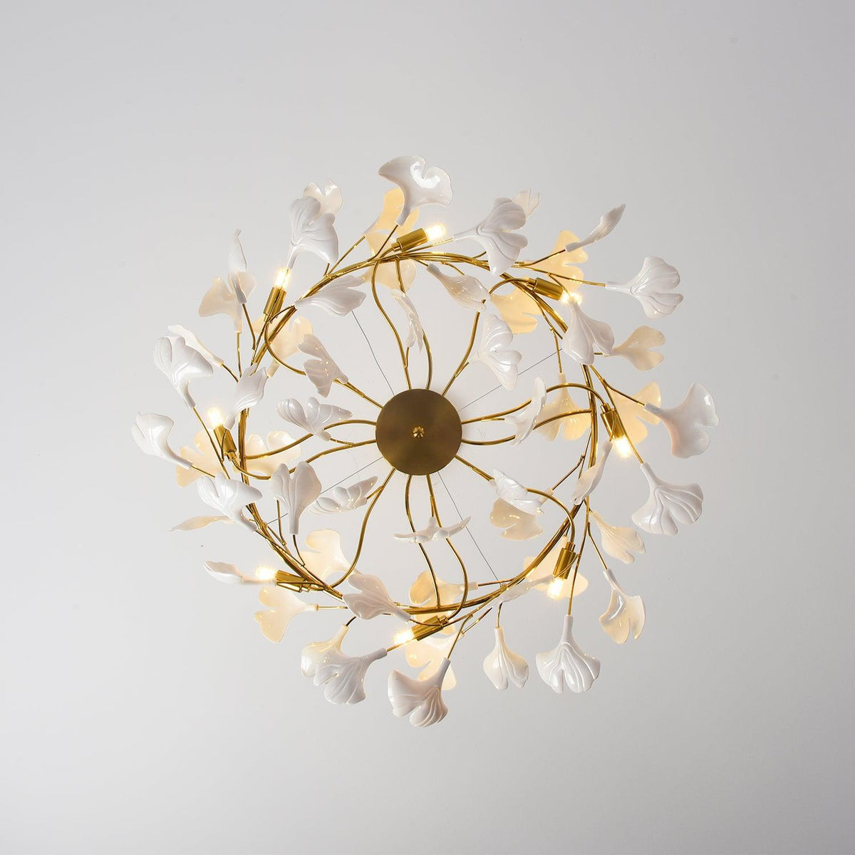 Aurora Chandelier Ginkgo Leaf Ceramic Sculptural - Neutralighting