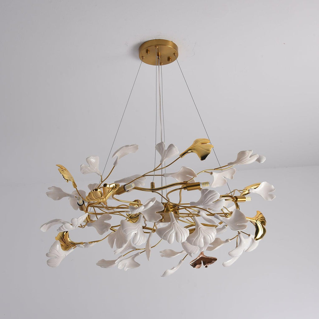 Aurora Chandelier Ginkgo Leaf Ceramic Sculptural - Neutralighting