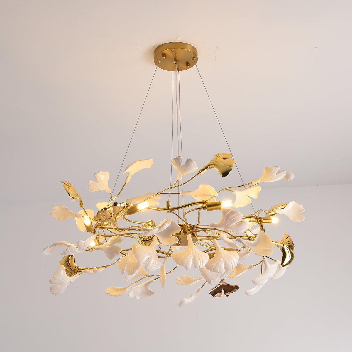 Aurora Chandelier Ginkgo Leaf Ceramic Sculptural - Neutralighting