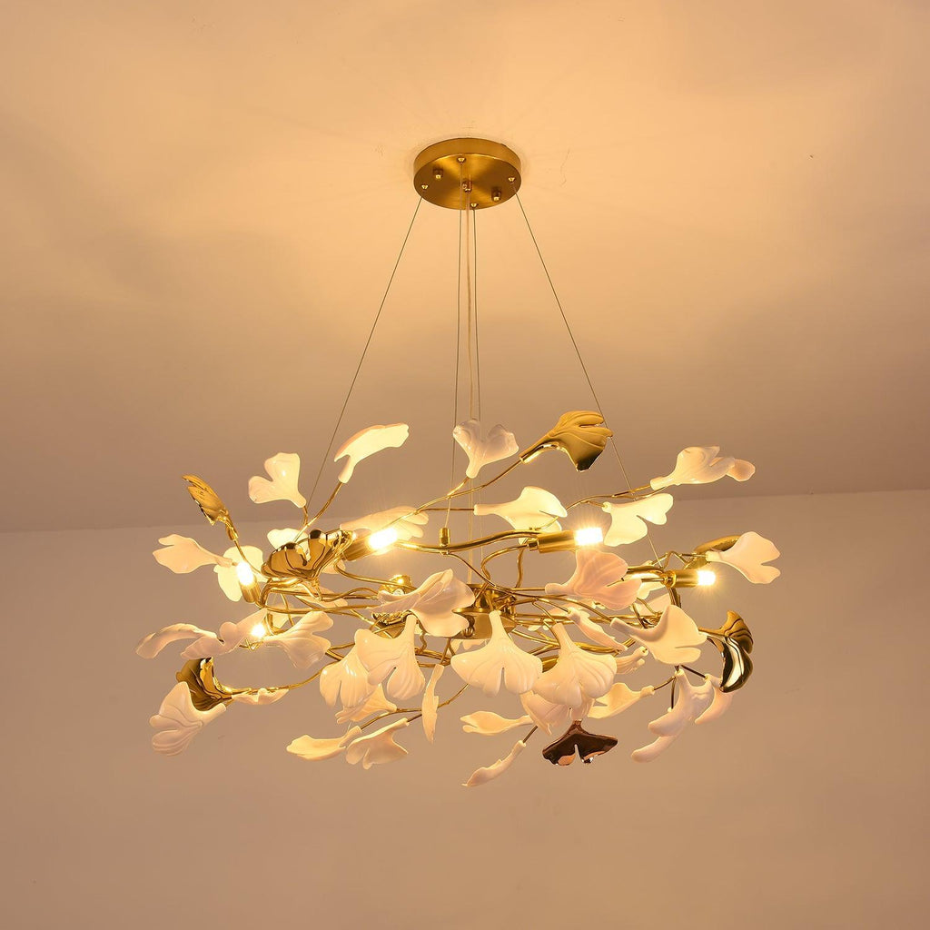 Aurora Chandelier Ginkgo Leaf Ceramic Sculptural - Neutralighting