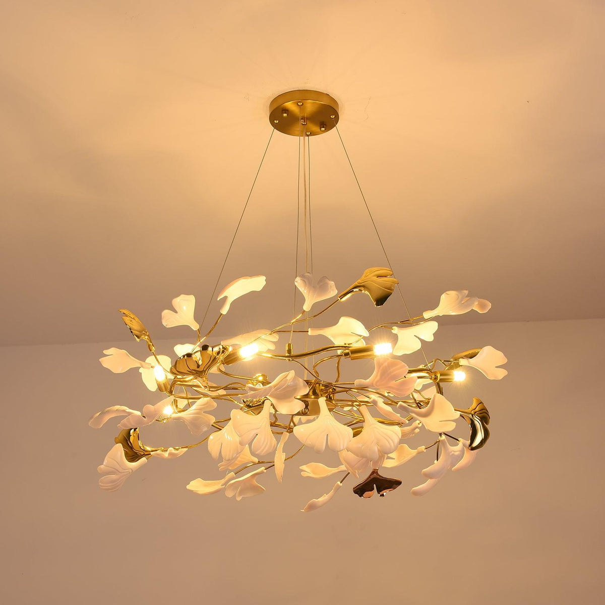 Aurora Chandelier Ginkgo Leaf Ceramic Sculptural - Neutralighting