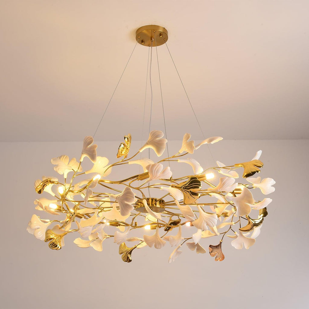 Aurora Chandelier Ginkgo Leaf Ceramic Sculptural - Neutralighting