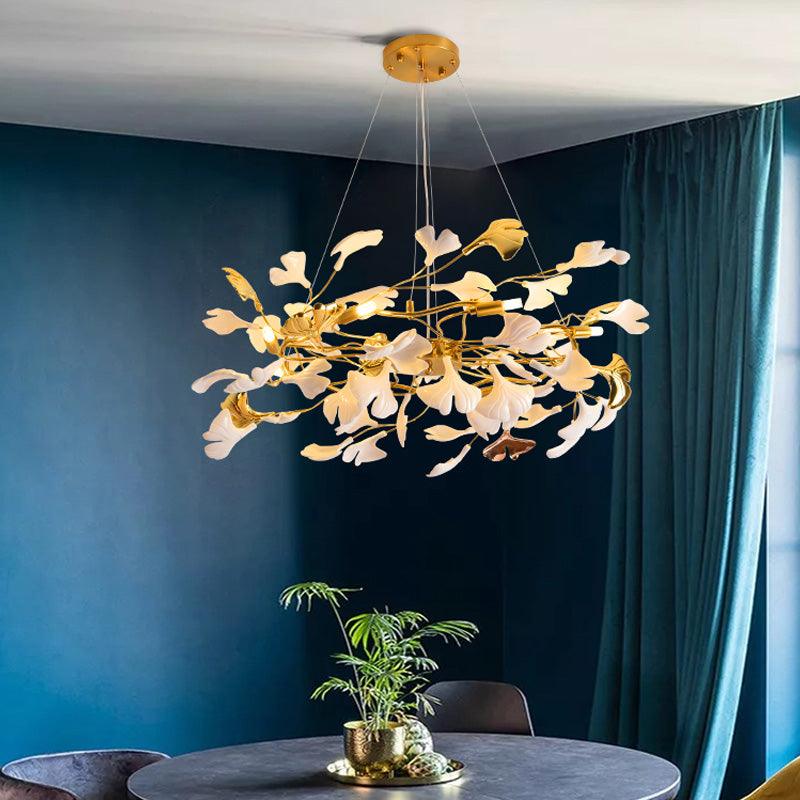 Aurora Chandelier Ginkgo Leaf Ceramic Sculptural - Neutralighting