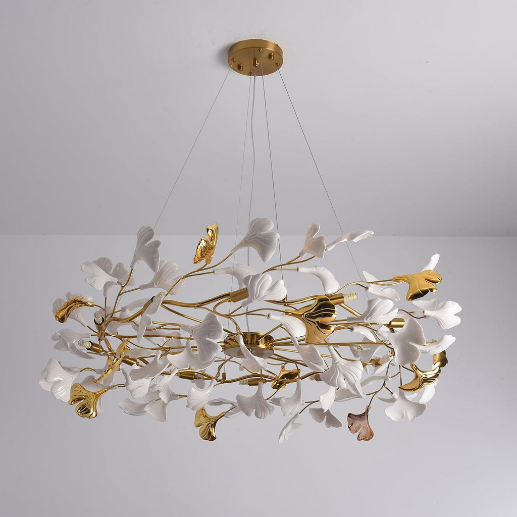 Aurora Chandelier Ginkgo Leaf Ceramic Sculptural - Neutralighting