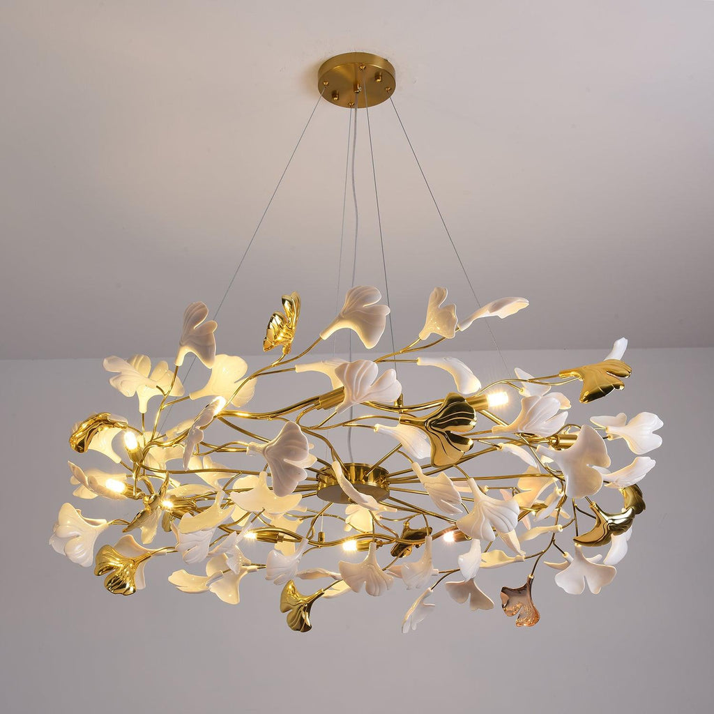 Aurora Chandelier Ginkgo Leaf Ceramic Sculptural - Neutralighting