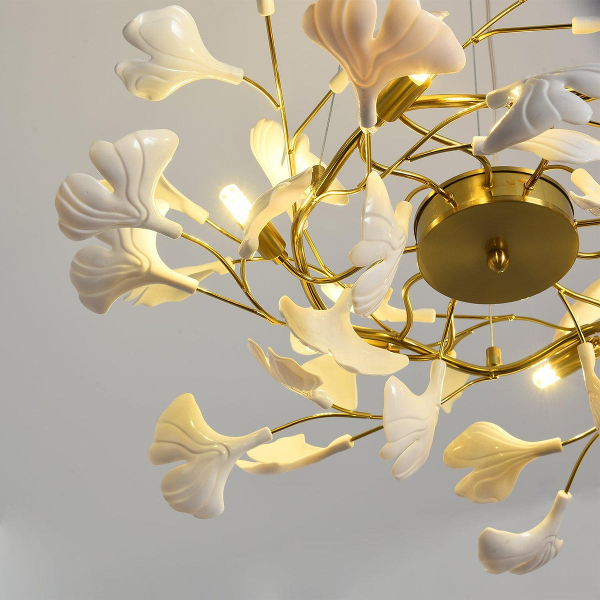 Aurora Chandelier Ginkgo Leaf Ceramic Sculptural - Neutralighting