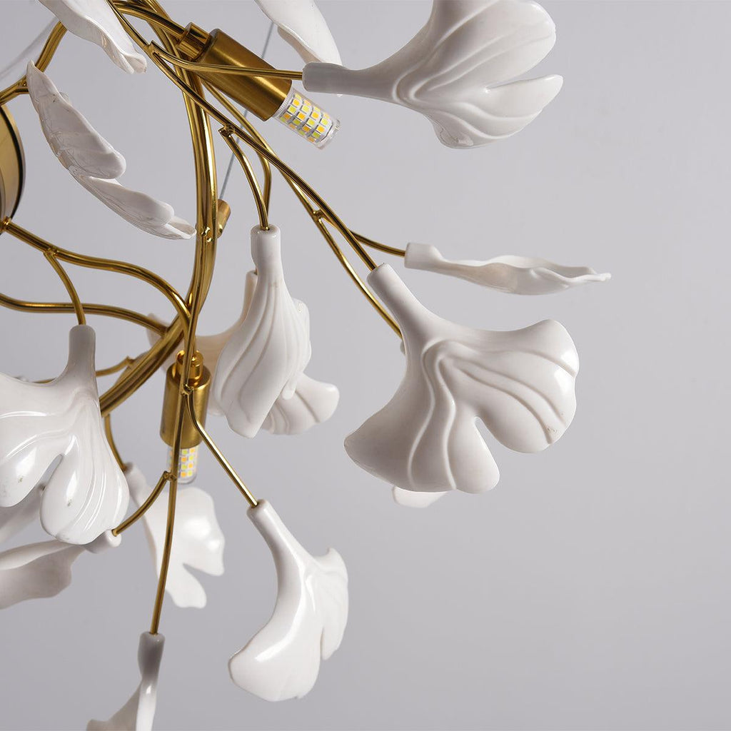 Aurora Chandelier Ginkgo Leaf Ceramic Sculptural - Neutralighting