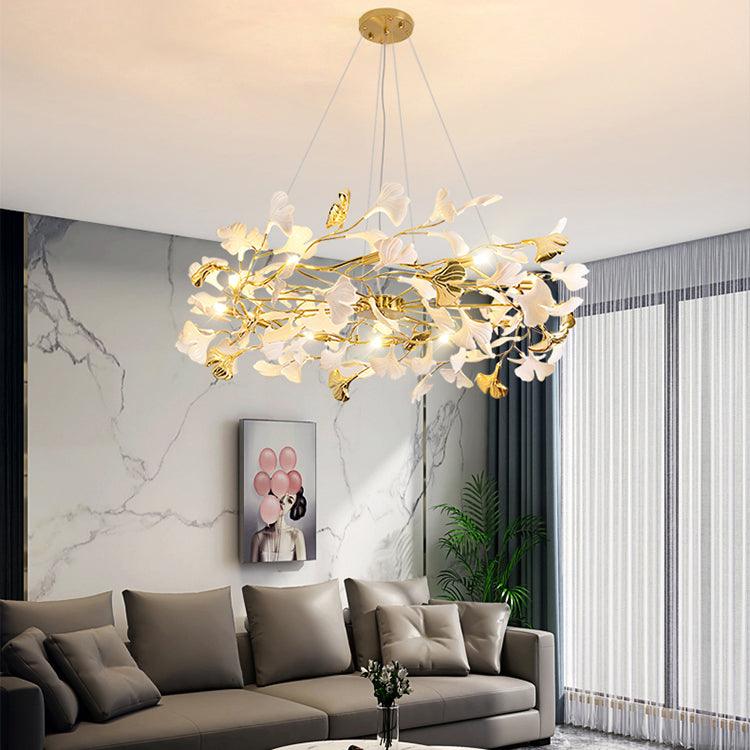 Aurora Chandelier Ginkgo Leaf Ceramic Sculptural - Neutralighting