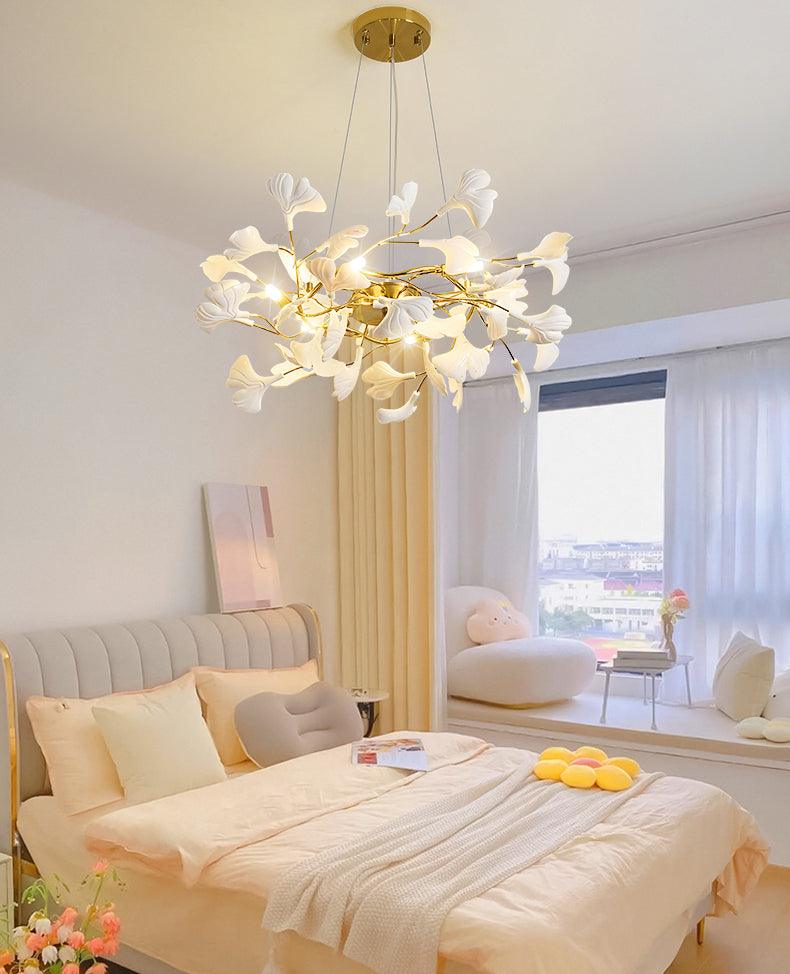 Aurora Chandelier Ginkgo Leaf Ceramic Sculptural - Neutralighting