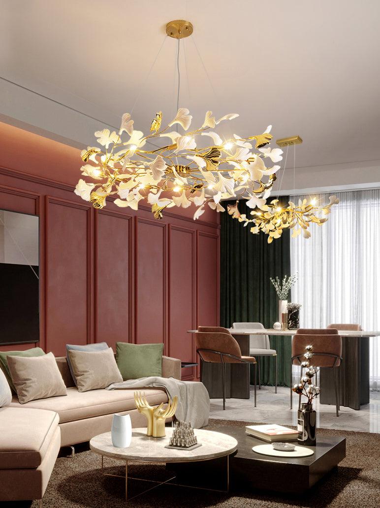 Aurora Chandelier Ginkgo Leaf Ceramic Sculptural - Neutralighting