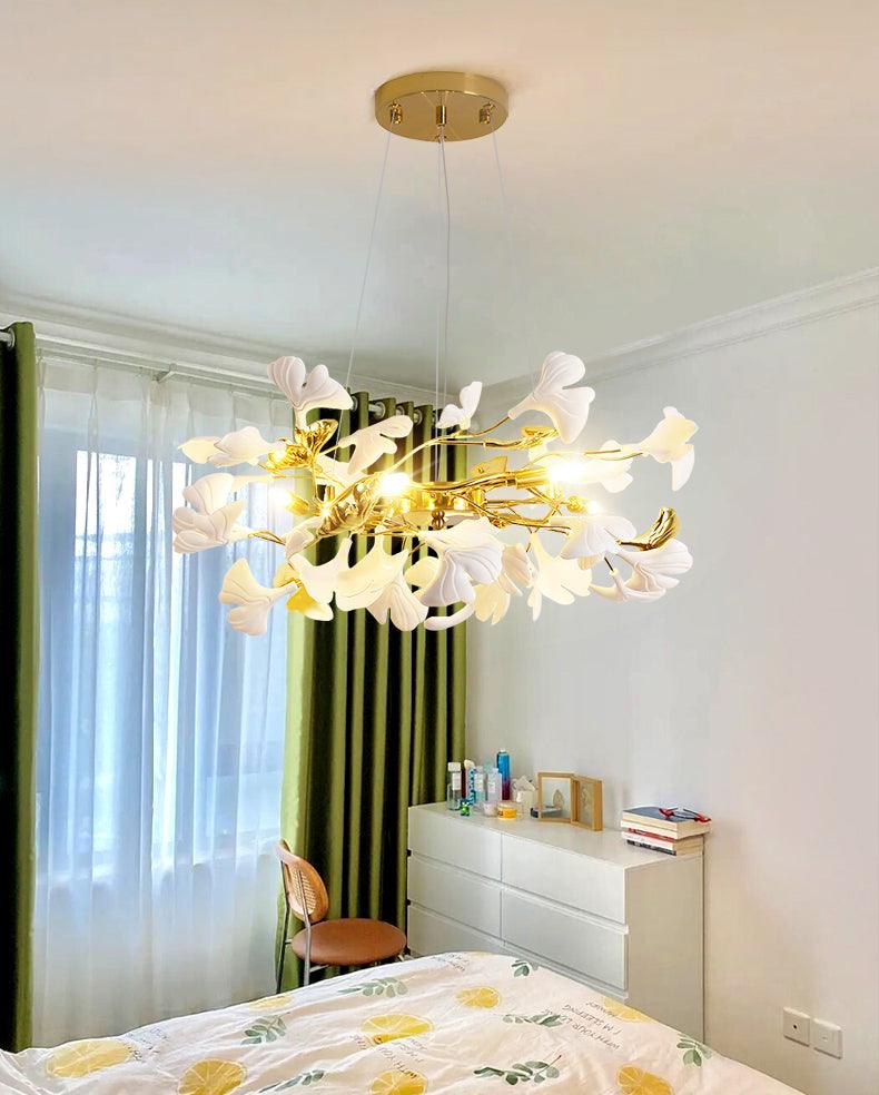 Aurora Chandelier Ginkgo Leaf Ceramic Sculptural - Neutralighting