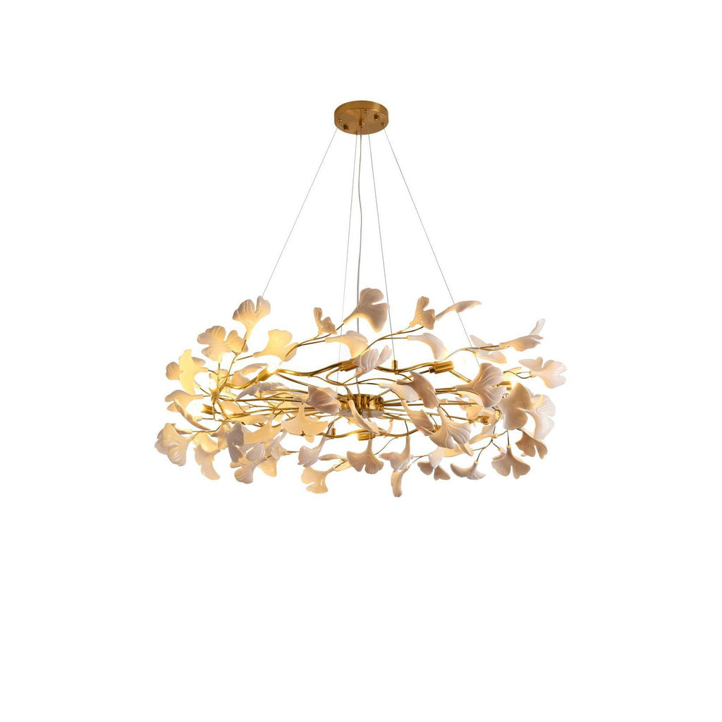 Aurora Chandelier Ginkgo Leaf Ceramic Sculptural - Neutralighting