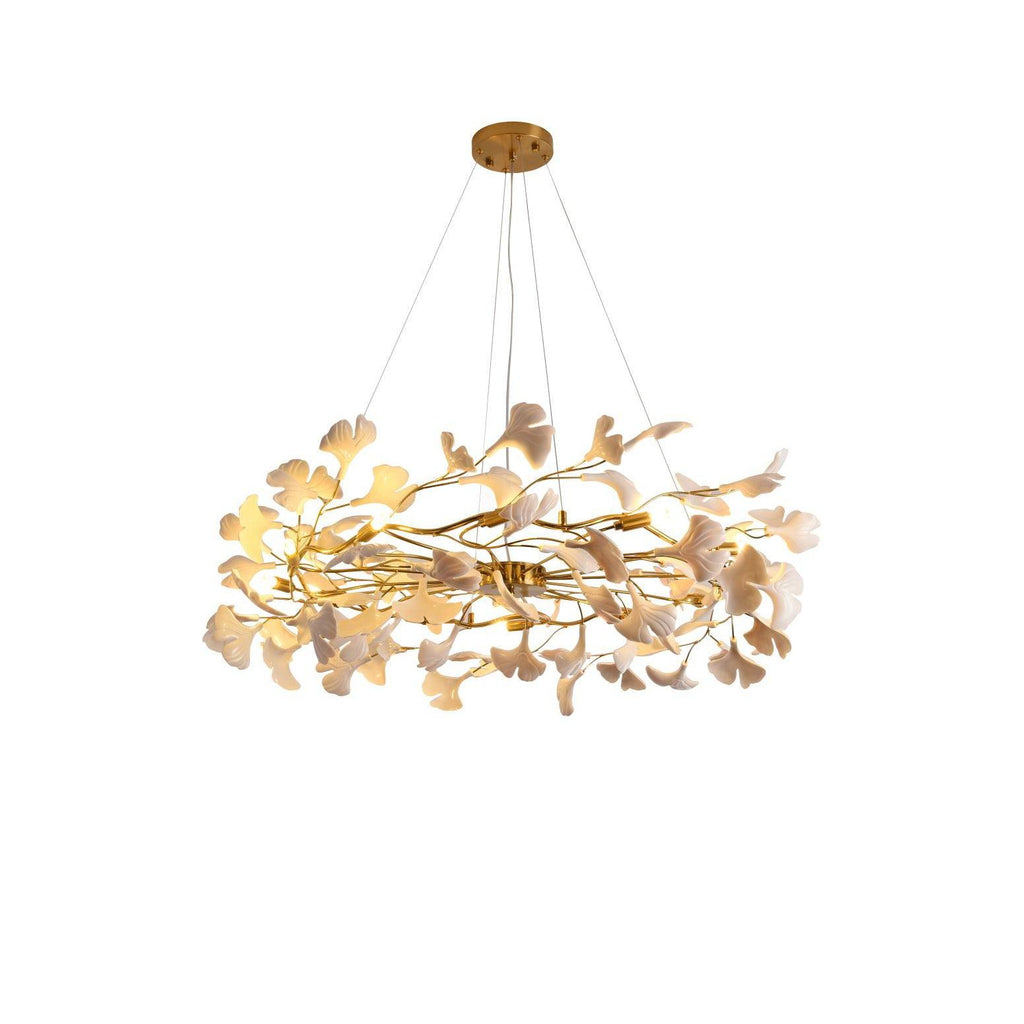 Aurora Chandelier Ginkgo Leaf Ceramic Sculptural - Neutralighting
