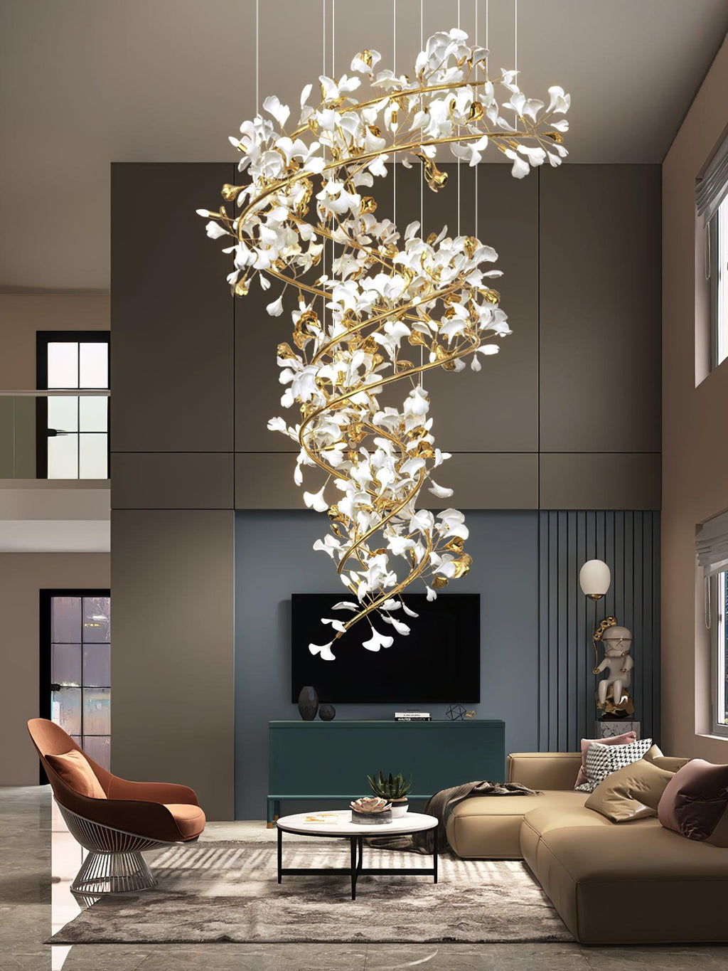 Eloria Lustre Cascade Florale Spirale Élégante - Neutralighting