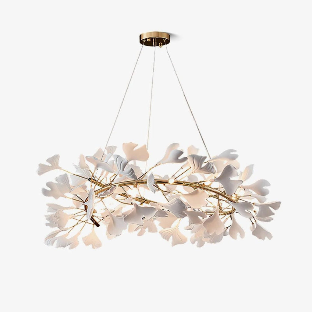 Lustra Suspension Lampe Feuilles de Gingko en Porcelaine Dorée - Neutralighting