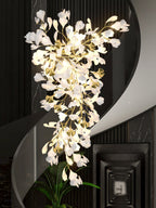 Olivia Chandelier Céramique Gingko Luxe Escalier d'Hôtel - Neutralighting