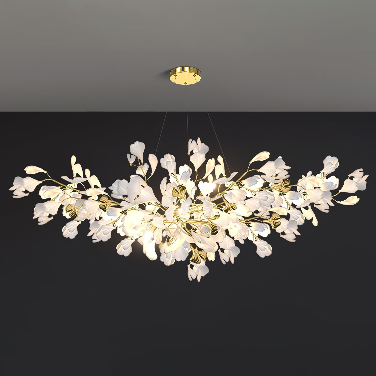 Olivia Chandelier Céramique Gingko Luxe Escalier d'Hôtel - Neutralighting