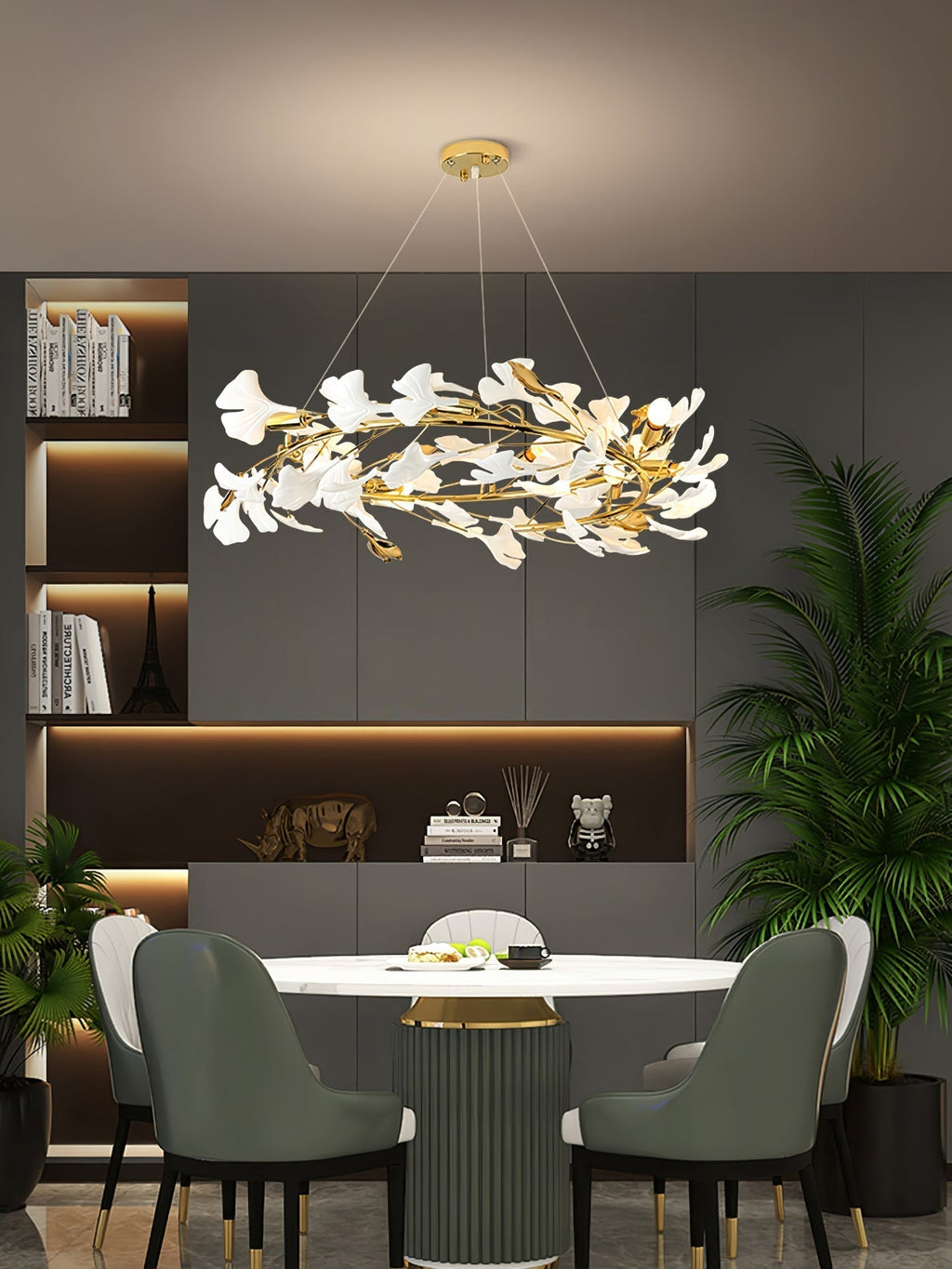 Olivia Chandelier Céramique Gingko Luxe Escalier d'Hôtel - Neutralighting