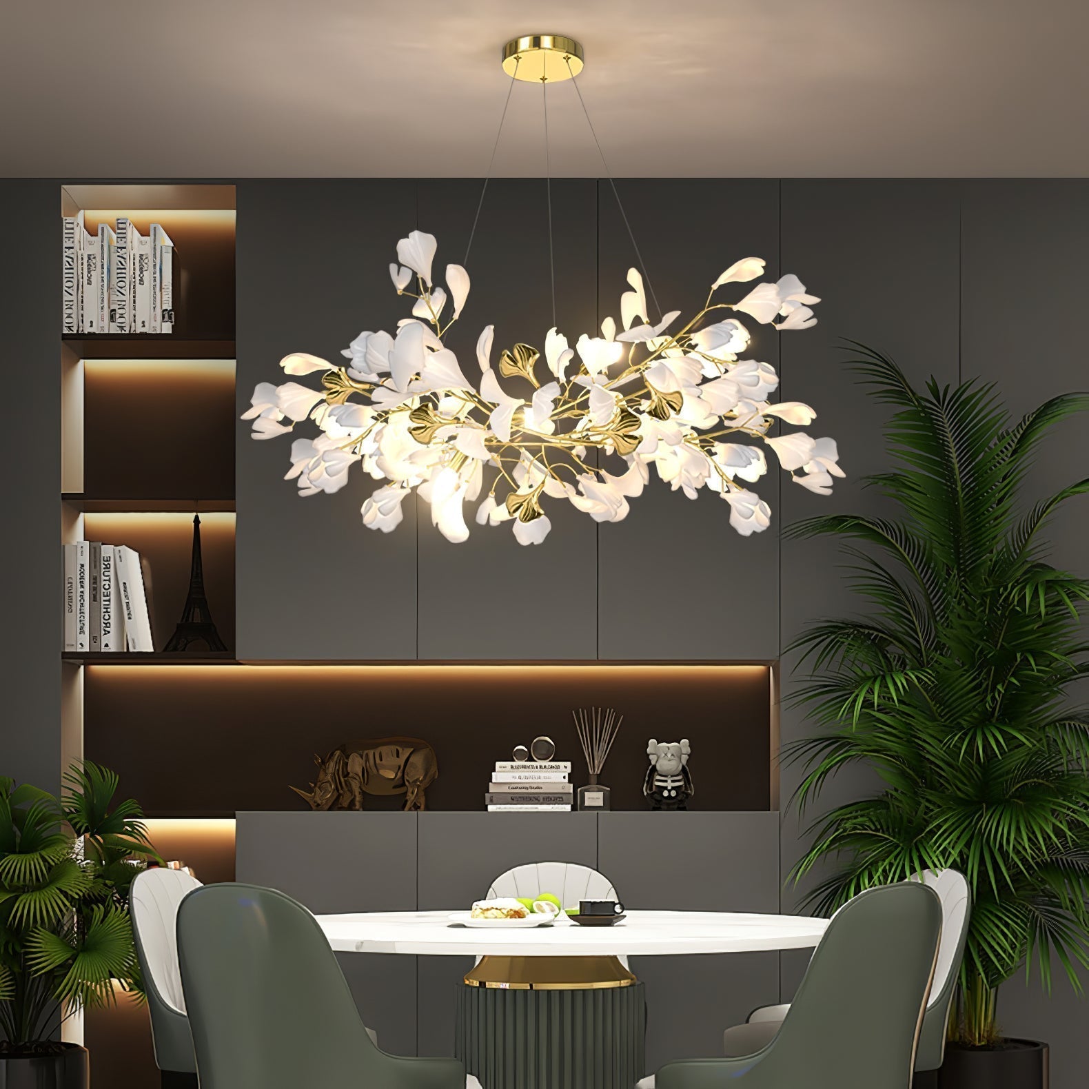Olivia Chandelier Céramique Gingko Luxe Escalier d'Hôtel - Neutralighting