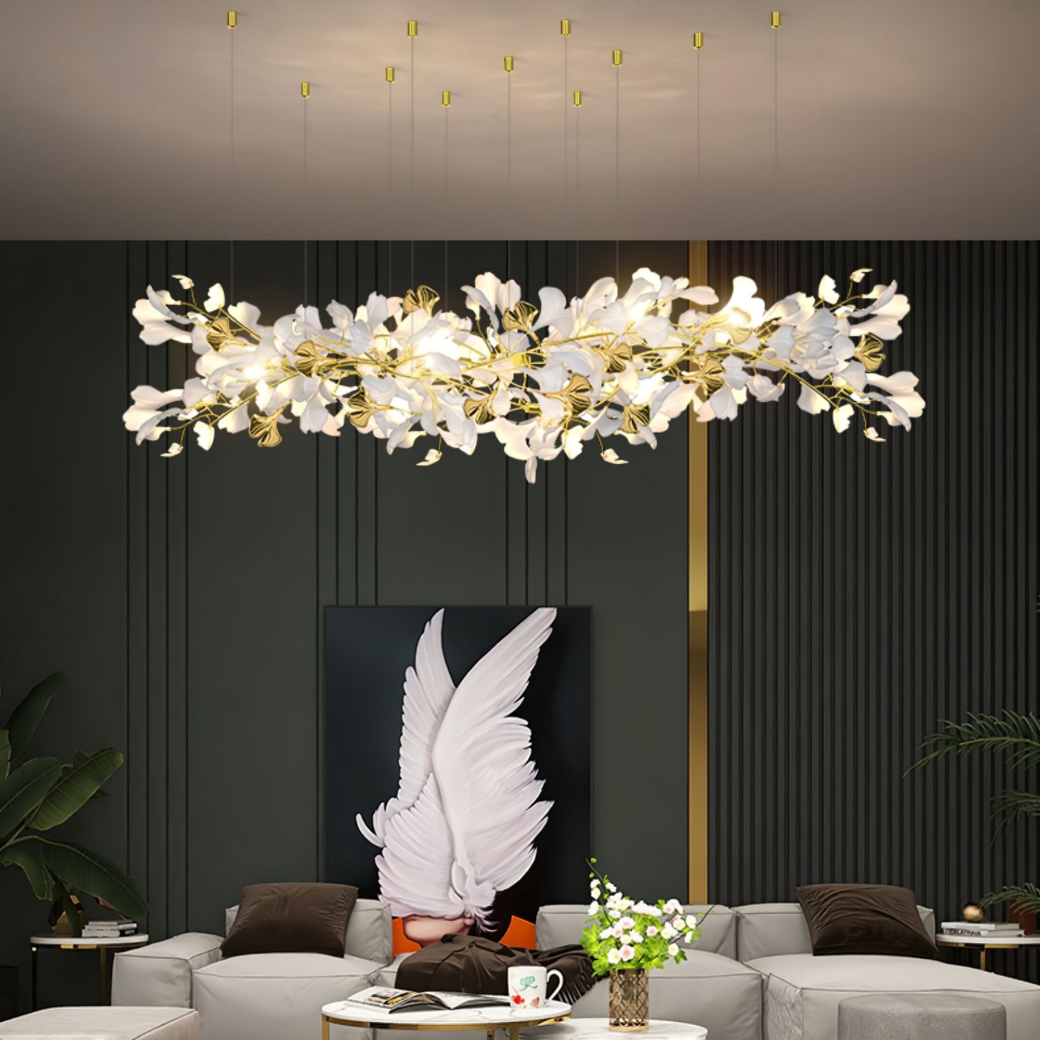 Olivia Chandelier Céramique Gingko Luxe Escalier d'Hôtel - Neutralighting