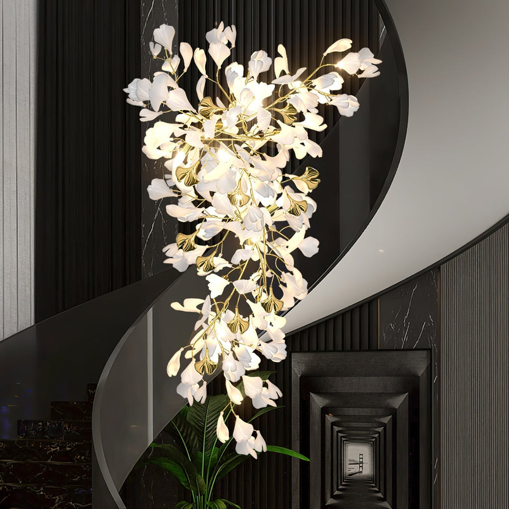 Olivia Chandelier Céramique Gingko Luxe Escalier d'Hôtel - Neutralighting