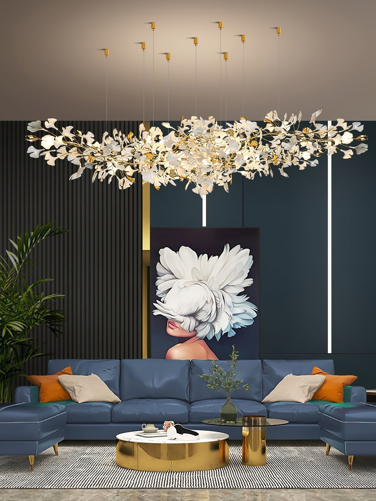 Olivia Chandelier Céramique Gingko Luxe Escalier d'Hôtel - Neutralighting
