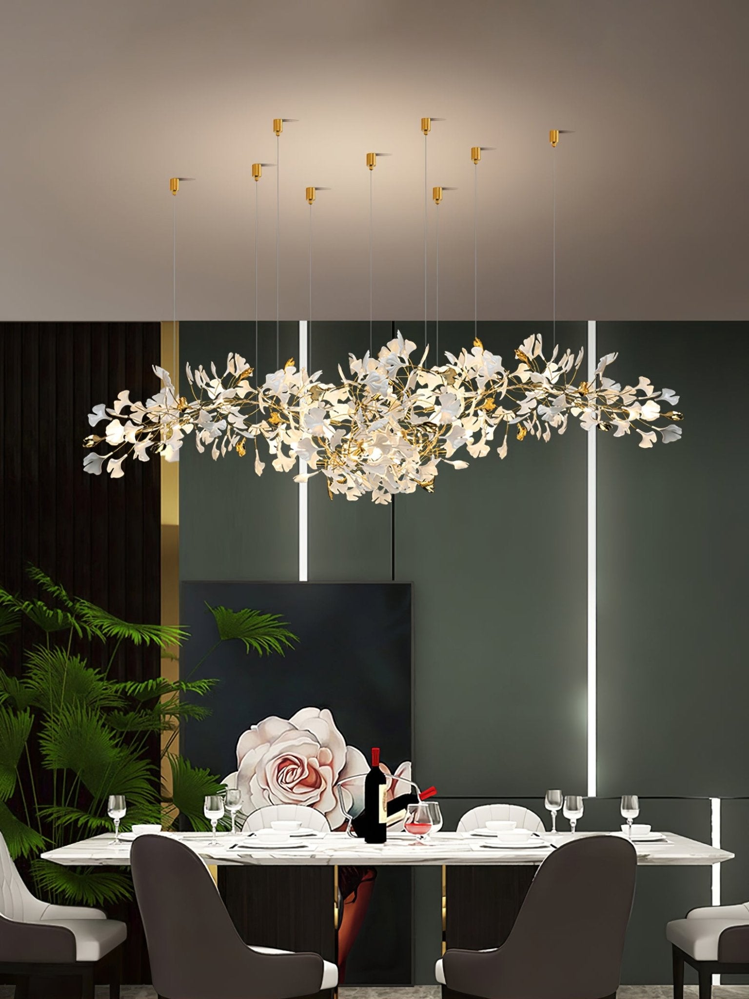 Olivia Chandelier Céramique Gingko Luxe Escalier d'Hôtel - Neutralighting