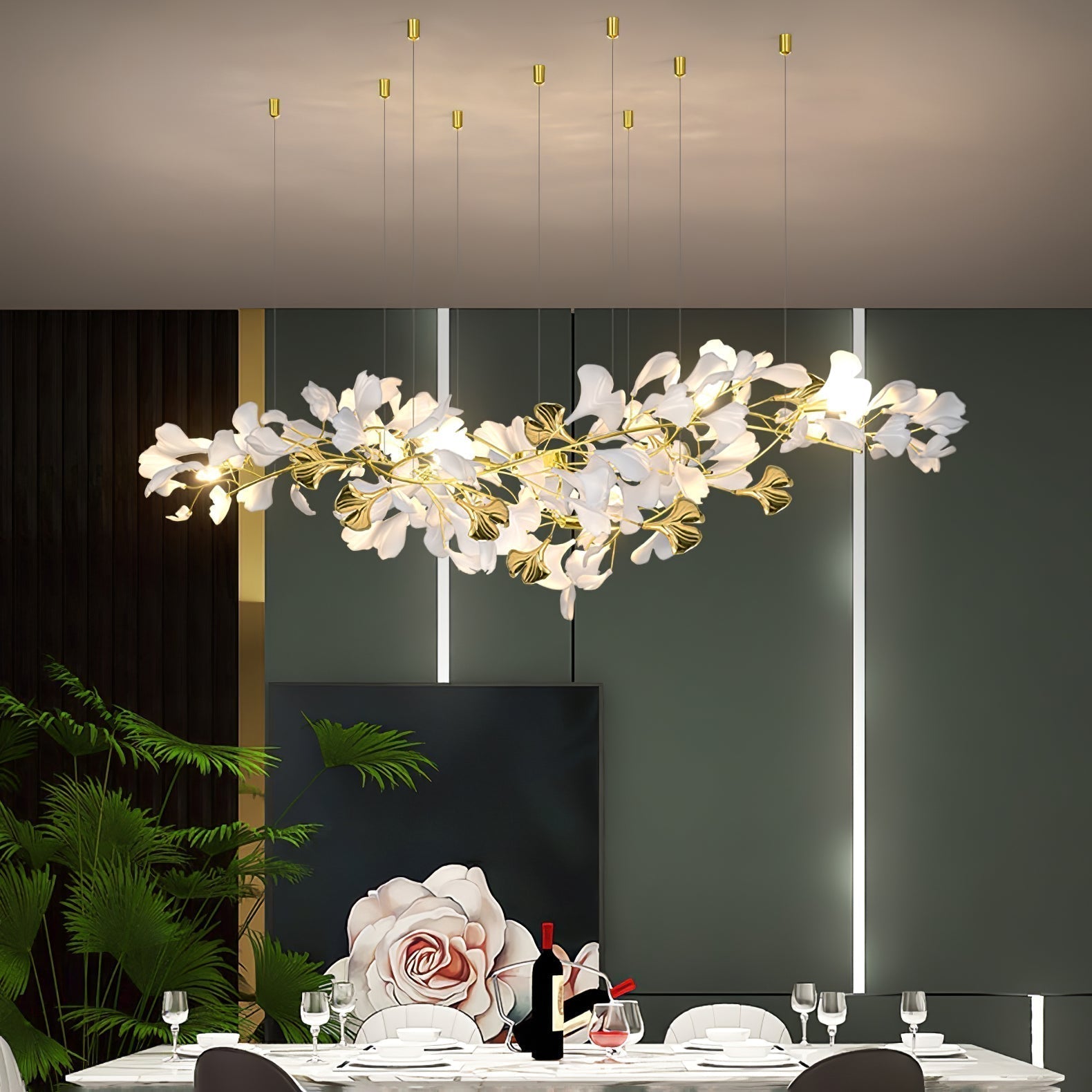 Olivia Chandelier Céramique Gingko Luxe Escalier d'Hôtel - Neutralighting
