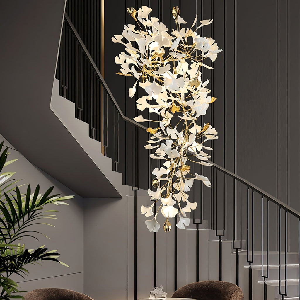 Olivia Chandelier Céramique Gingko Luxe Escalier d'Hôtel - Neutralighting