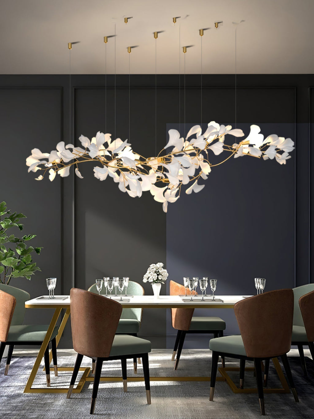 Olivia Chandelier Céramique Gingko Luxe Escalier d'Hôtel - Neutralighting