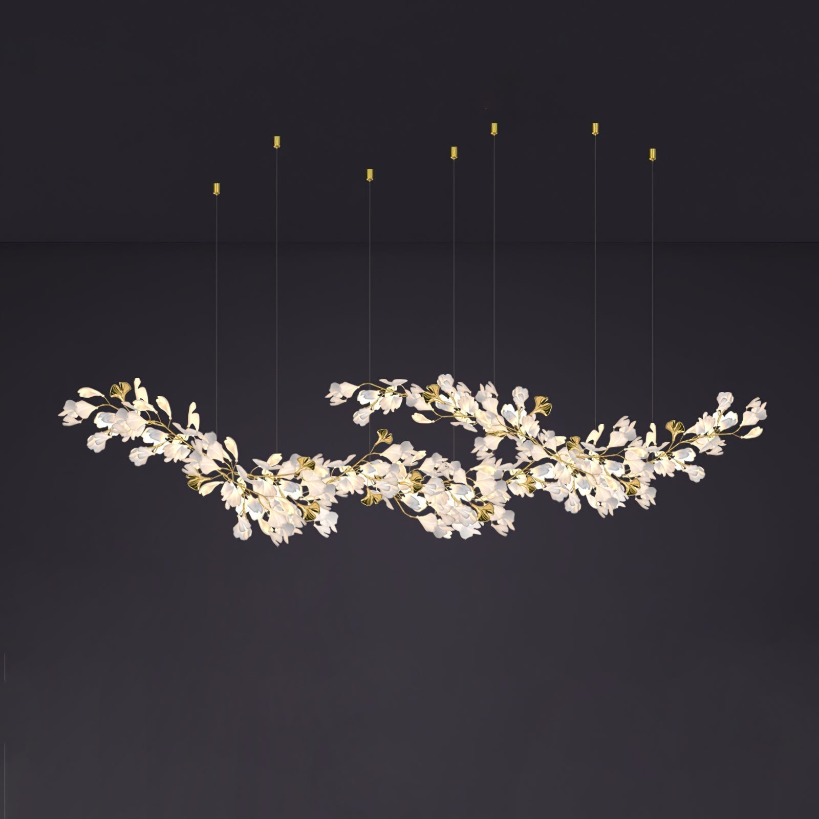 Olivia Chandelier Céramique Gingko Luxe Escalier d'Hôtel - Neutralighting