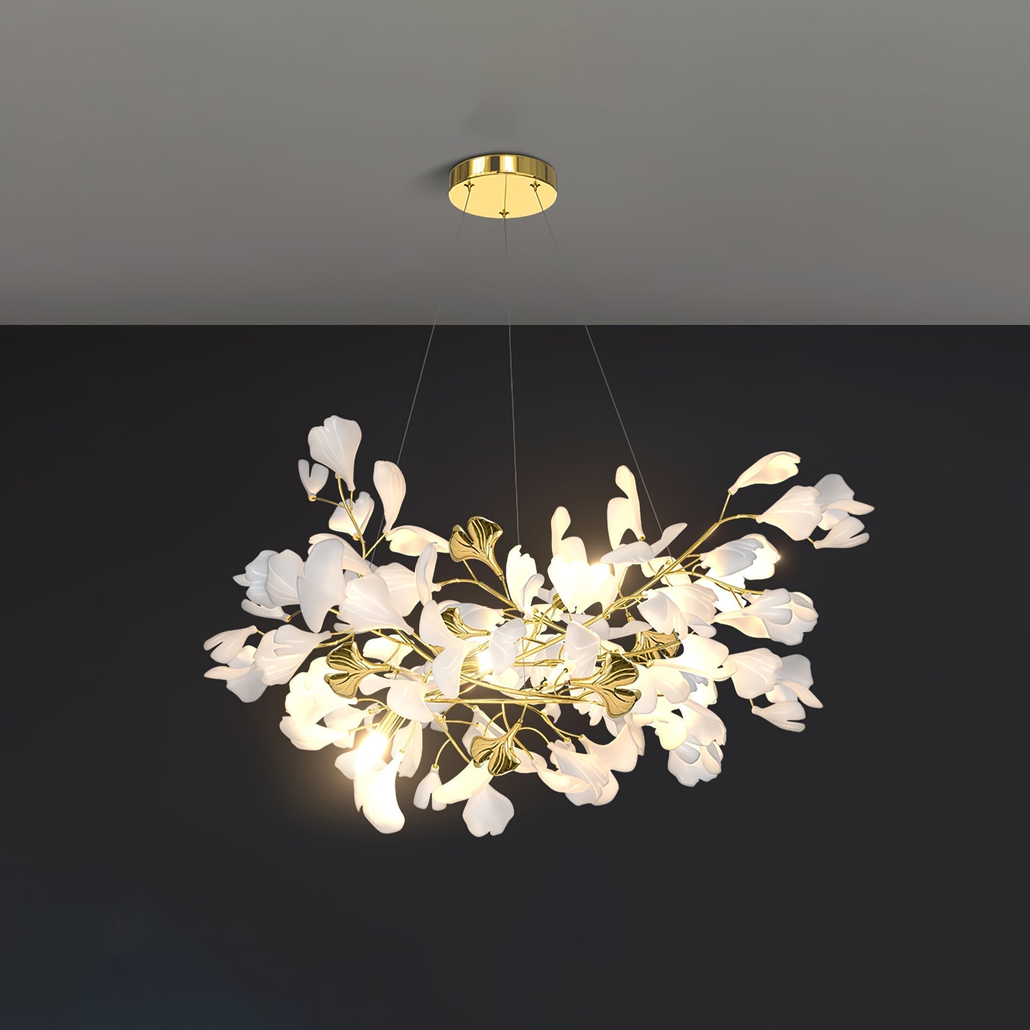 Olivia Chandelier Céramique Gingko Luxe Escalier d'Hôtel - Neutralighting