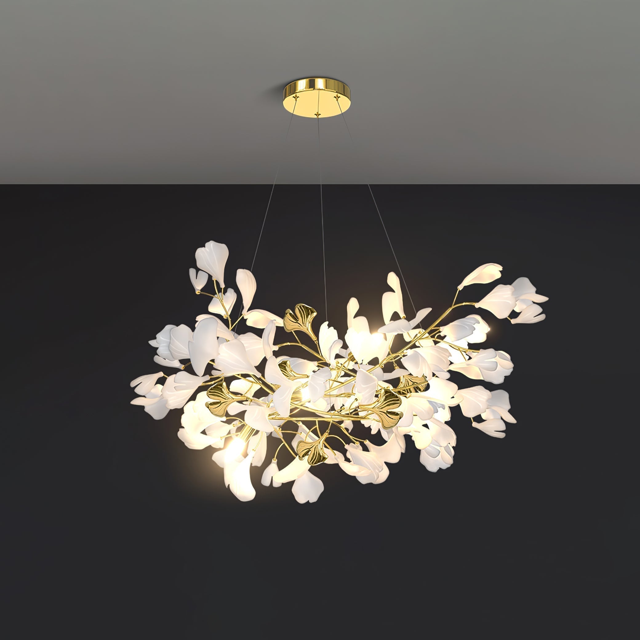 Olivia Chandelier Céramique Gingko Luxe Escalier d'Hôtel - Neutralighting