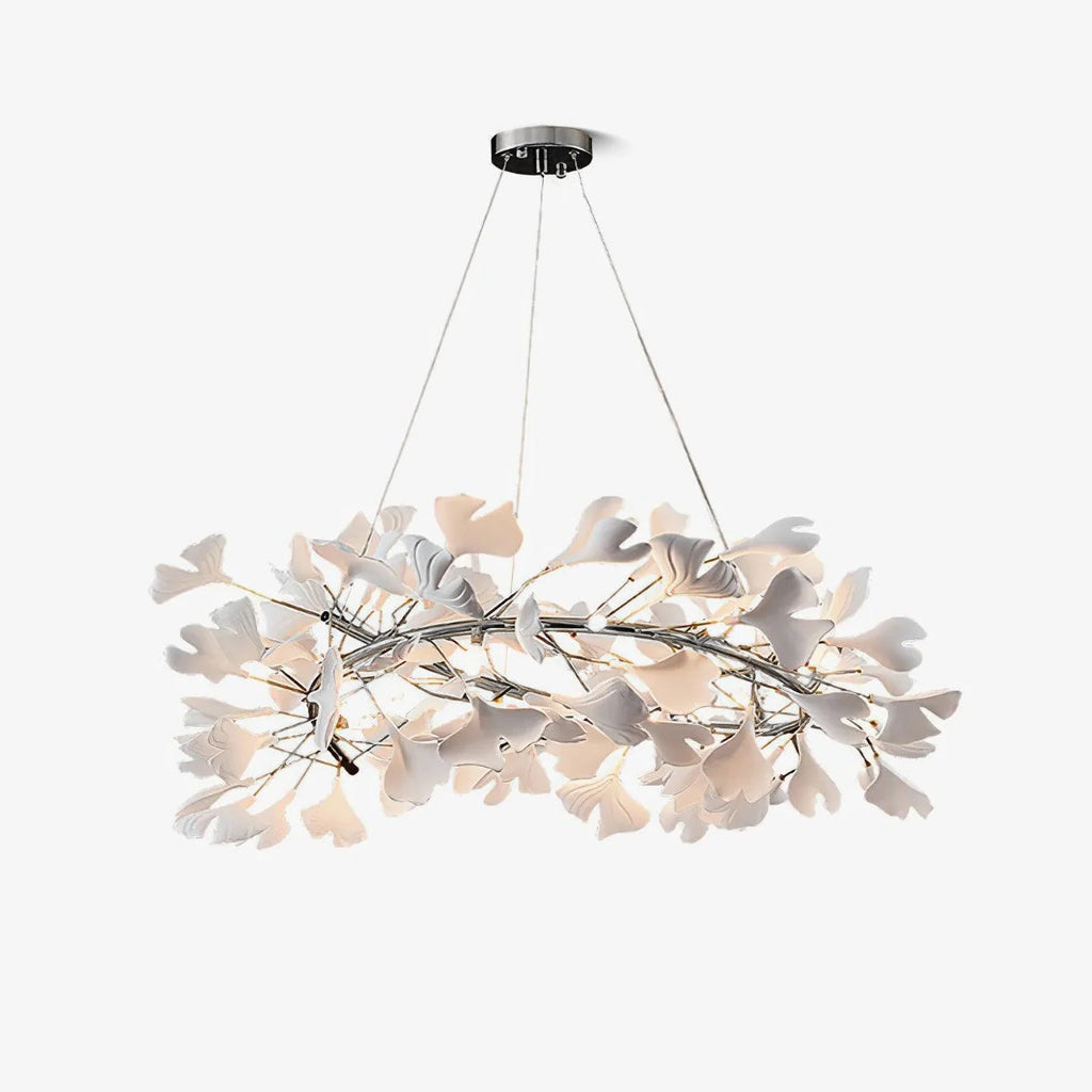 Lustra Suspension Lampe Feuilles de Gingko en Porcelaine Dorée - Neutralighting