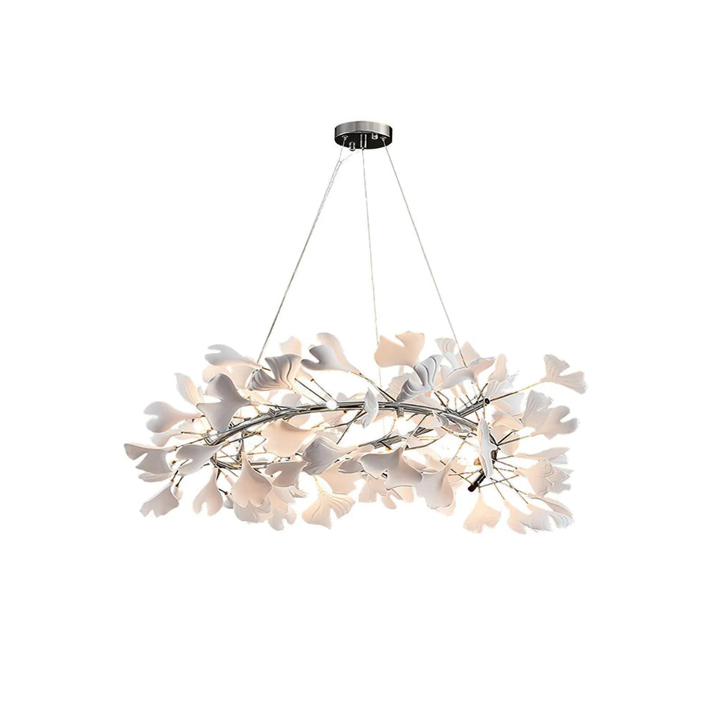 Lustra Suspension Lampe Feuilles de Gingko en Porcelaine Dorée - Neutralighting